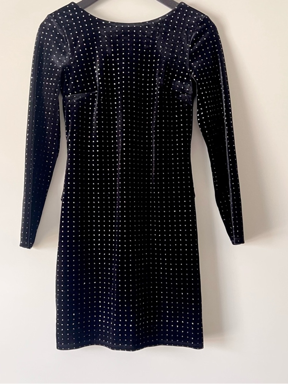 Express Black Velvet Long-Sleeve Studded Mini Dress